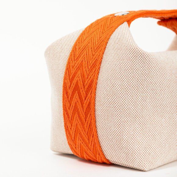 Hermes Bride-a-Brac Small Model Natural Canvas & Orange Chevron Strap Case - Picture 7 of 14
